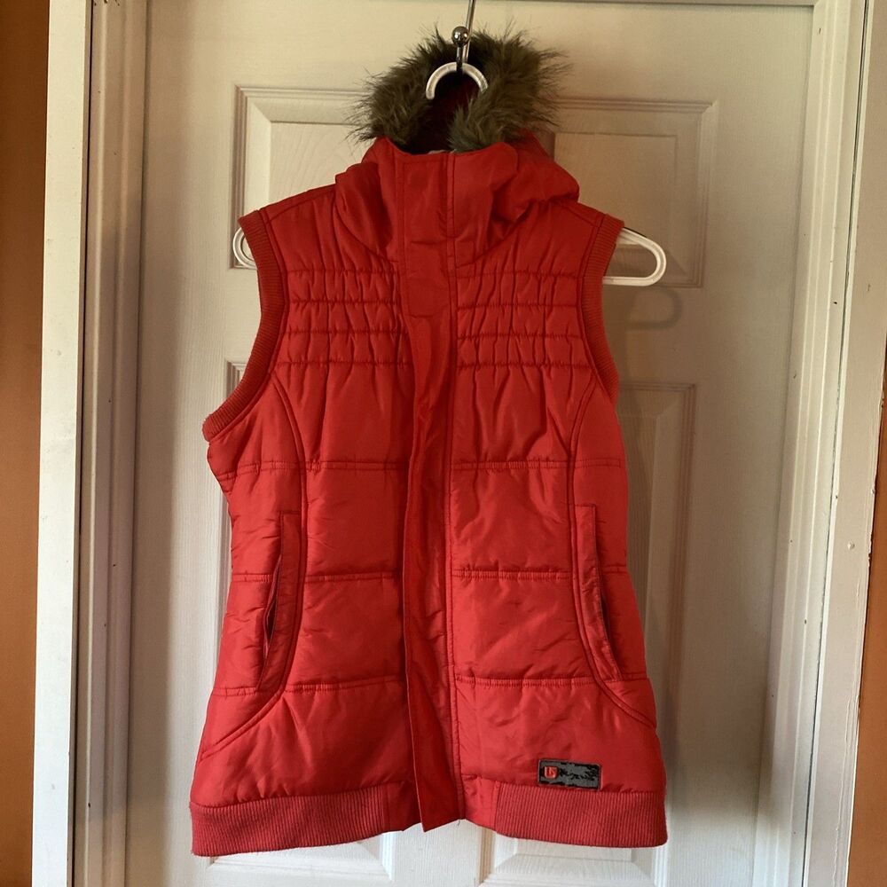 Burton Dry Ride Jacket Vest Women’s Medium Red Hooded Full Zip